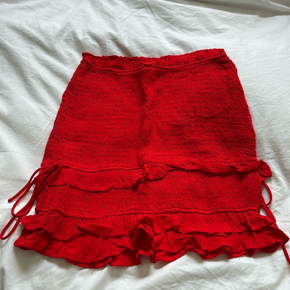 Smocked red mini skirt
